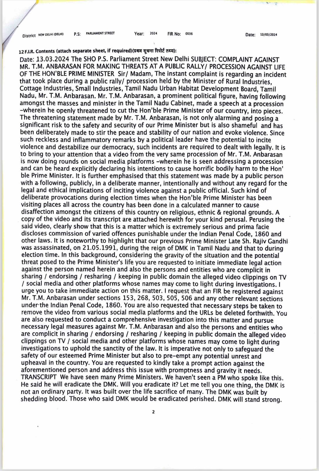 Death threat to Modi