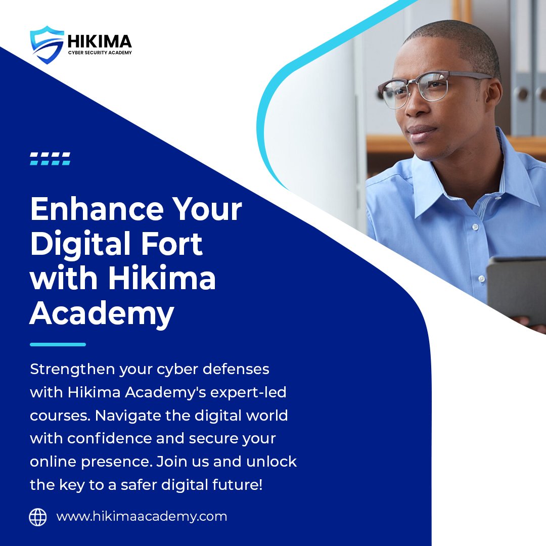 Empower your digital fortress with Hikima Academy's cybersecurity expertise! 🔒 #CybersecurityTraining #InfoSec #DigitalProtection #HikimaAcademy