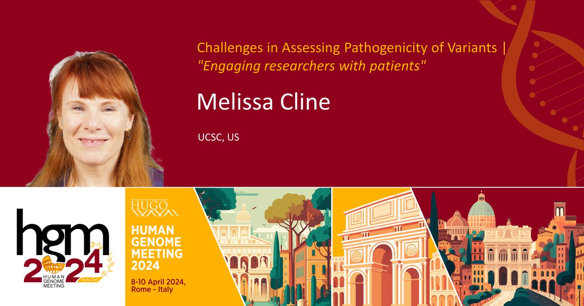 Meet our speakers! Melissa Cline at UCSC will give a talk on 'Challenges in Assessing Pathogenicity of Variants' session with the title of 'Engaging researchers with patients'. See you all at HGM2024! Register here: hugo-hgm2024.org/registration #HGM2024