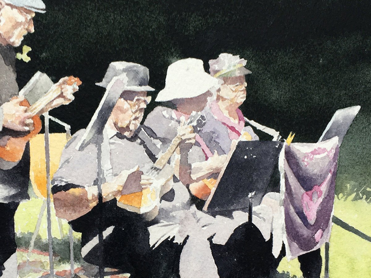 A re-work of my ukulele band players: faces deep in concentration #watercolour #portrait @drawingsocietyuk @ashfordvisualartists #ukulele #summer #kent #artistsontwitter  #music #summerfete #figurativeart #watercolorpainting