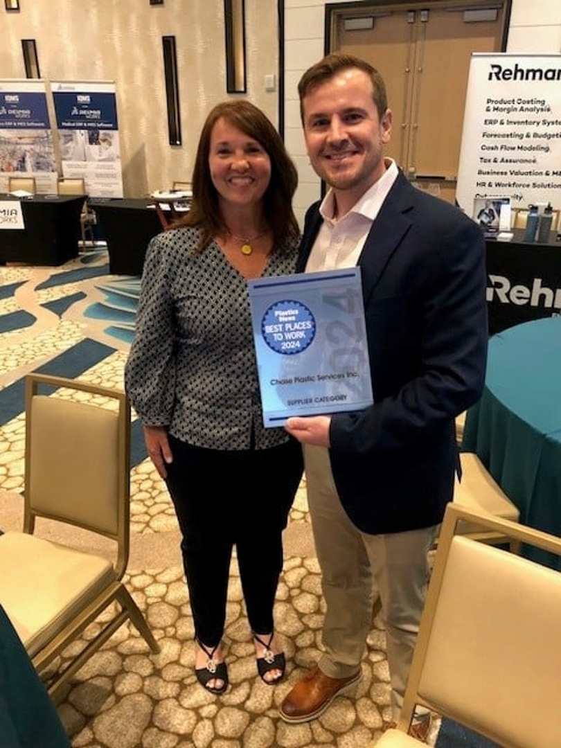 Chase Plastics is honored to once again be named Plastics News Best Places to Work! We took 7th place in the Supplier Category and here is our President, Adam Paulson, and HR Manager, Gustina Sell, who accepted this distinguished award. hubs.la/Q02pk1yZ0
#BPTW2024