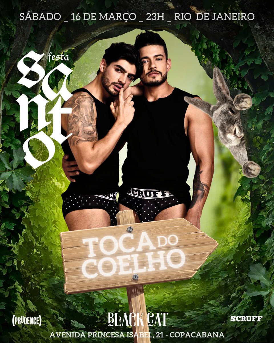 FestaSanto's tweet photo. 🚨 INGRESSO ANTECIPADO ou CORTESIA ATÉ 0H (após R$ 50,00)

🎫: https://t.co/PstrUApYqp

FESTA SANTO • TOCA DO COELHO
SÁBADO - 16 DE MARÇO
23H
BLACKCAT • @BarBlackCat 

🐰

Apoio: Scruff / Prudence

#scruff #prudence #blackcat #riodejaneiro #festasanto #hot #sexy #festa https://t.co/biogAGKCw1