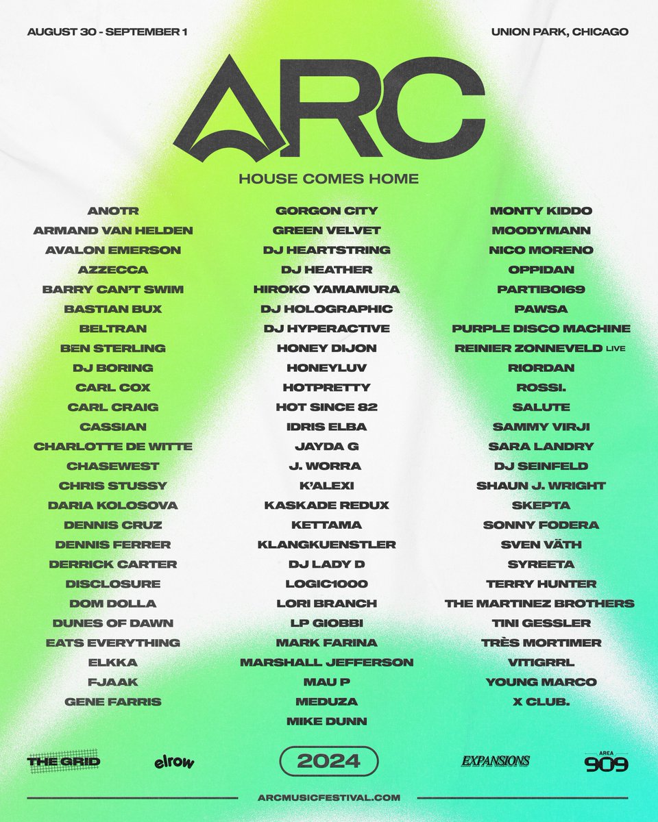 The @arcmusicfest lineup is here 👀

Labor Day Weekend in Chicago with Kaskade Redux, Carl Cox, Charlotte de Witte + more

Tix on sale Friday 12pm CT. Text 'ARC' to 1-833-343-0575 to get early access at 11am CT

arcmusicfestival.com