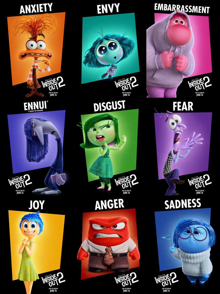 New character posters for Pixar’s ‘INSIDE OUT 2.’

The movie hits theaters on June 14.