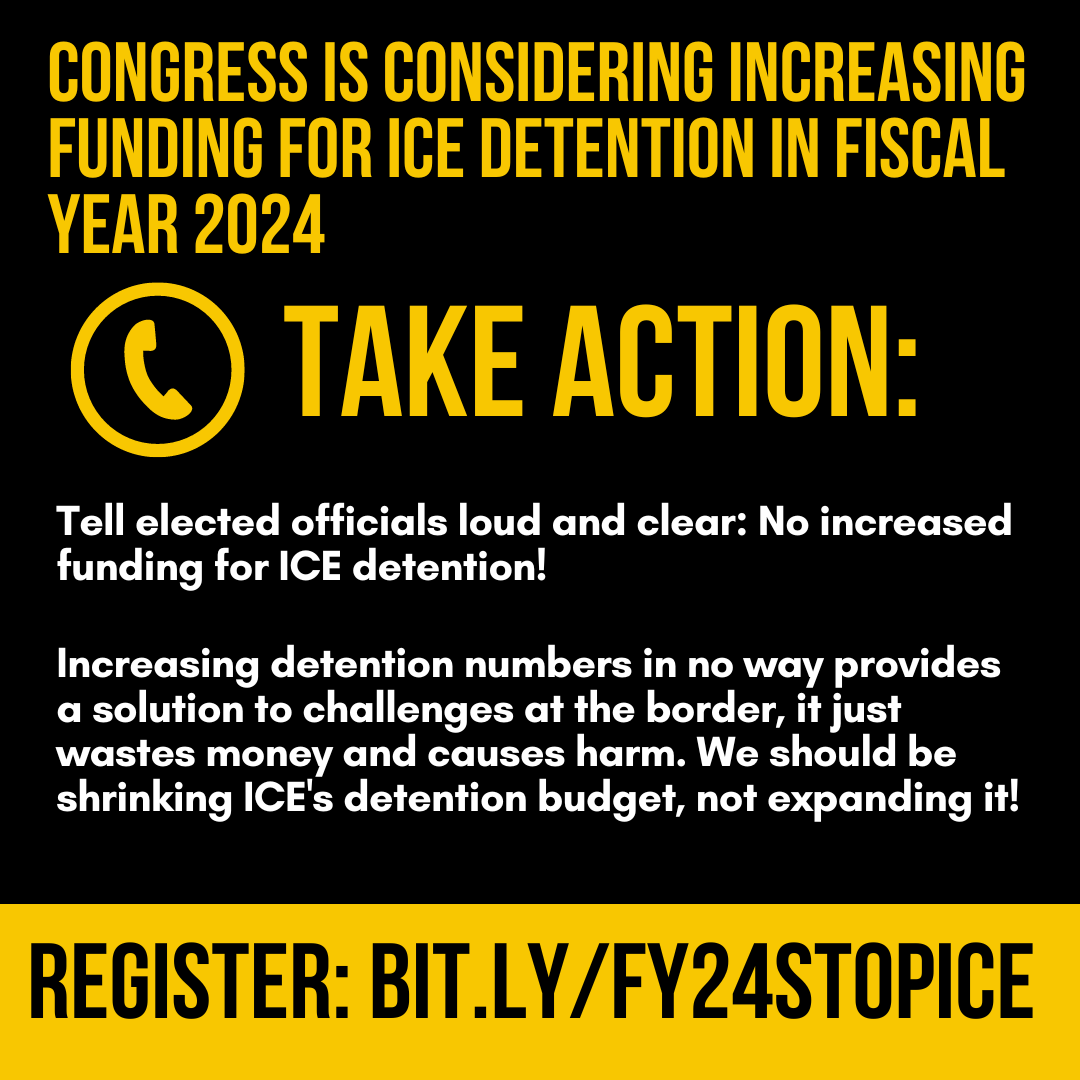 DetentionWatch's tweet photo. 🚨Congress may increase ICE detention funding in FY 2024.

⚡️Join the emergency phone bank on TODAY, 3/13 at 10am PT/1 pm ET to demand Congress prioritize the needs of our communities over the expansion of immigrant incarceration.  

TAKE ACTION: https://t.co/77e9eyd8Lb https://t.co/CAP30HPB47