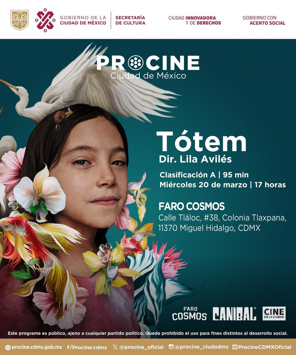 ¡Una experiencia cinematográfica que dejará una marca indeleble en tu corazón! 💖🎞👏

Te invitamos a la tercera función especial de <a href="/TOTEM_Movie/">TOTEM Movie</a>, dirigida por <a href="/lilaavilescine/">Lila Avilés</a>.

🗓 20 de marzo
📍 <a href="/lafarocosmos/">FARO Cosmos</a> 
⏰ 17 h

¡No faltes! ✨

🌐 +Info: bit.ly/4bR7Wg5