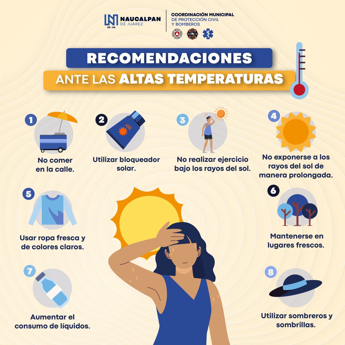 Autoridades de Naucalpan recomiendan a la población tomar precauciones frente las altas temperaturas.