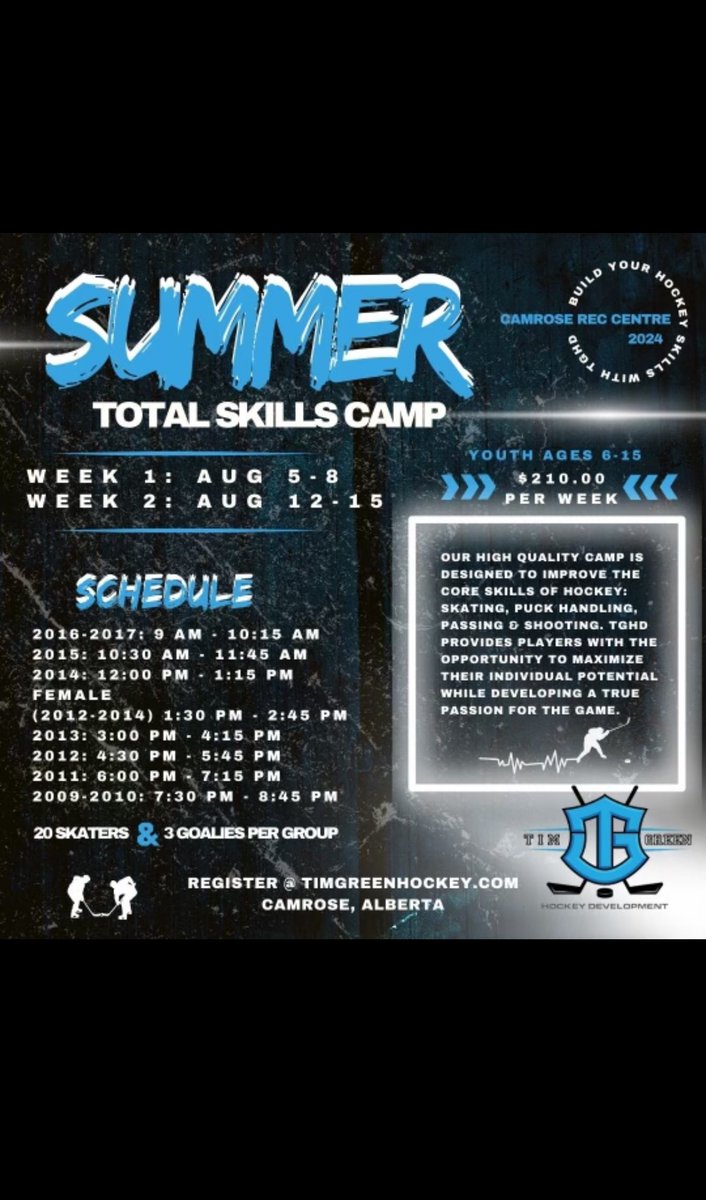 TG Hockey Summer Camps are now online and ready for registrations! Sign up quickly before it’s too late. #tghockey #begreat timgreenhockey.com