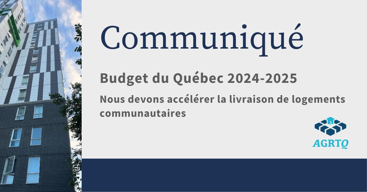 L’AGRTQ plaide pour l’accélération de la livraison de logements communautaires. Elle propose d’attribuer plus rapidement les fonds de 1,8 milliard annoncés lors de la mise à jour économique de l’automne dernier.  #Budget2024 #logement
Lire de communiqué: bit.ly/49QiRW4