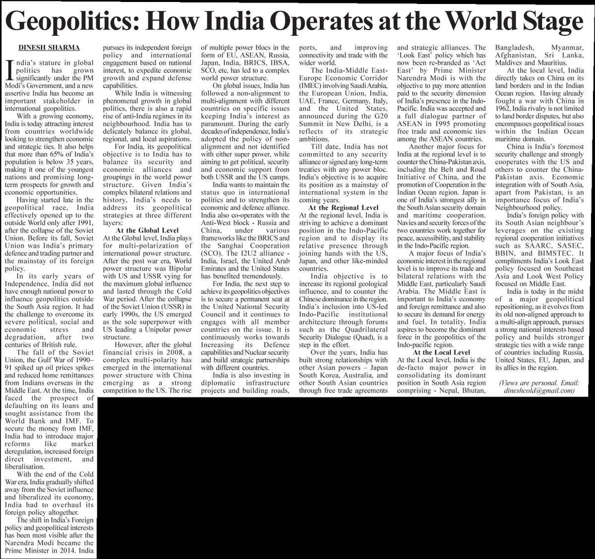 India's Geopolitical Strategies at Global, regional, and local levels #geopolitics @SikkimExpress sikkimexpress.com/news-details/g…