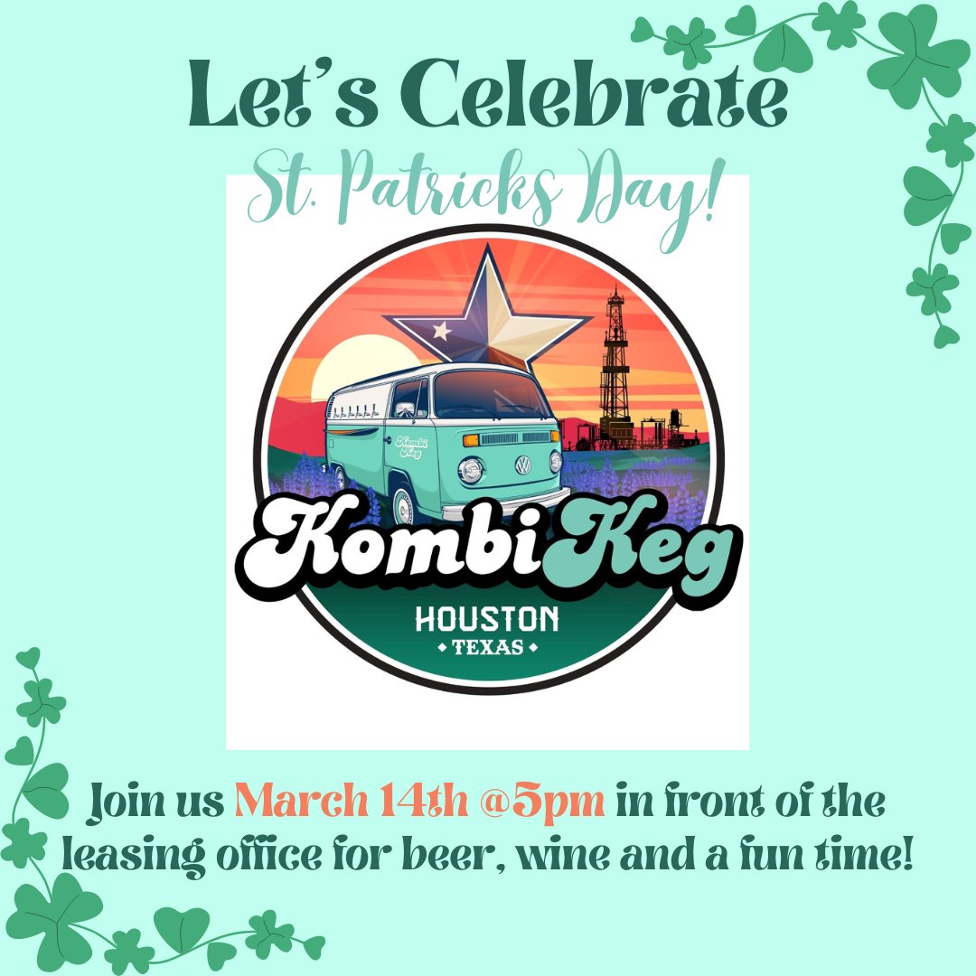 Don't forget we have Kombie Keg stopping by tomorrow, Thursday, March 14th at 5PM outside of the leasing office! See y'all tomorrow! #MillCreekRes #ModeraSixPines #Celebrate #KombieKeg
