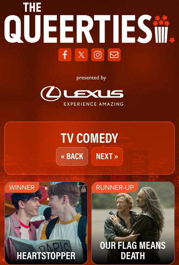 adoptourcrew's tweet image. 🏳️‍🌈 #Queerties update: #OurFlagMeansDeath and @V_Vico_Ortiz were both runners-up in their categories but they're still winners in our hearts 🏴‍☠️❤️