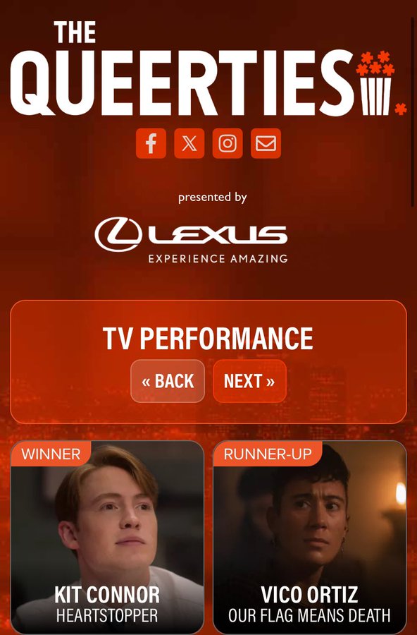 adoptourcrew's tweet image. 🏳️‍🌈 #Queerties update: #OurFlagMeansDeath and @V_Vico_Ortiz were both runners-up in their categories but they're still winners in our hearts 🏴‍☠️❤️