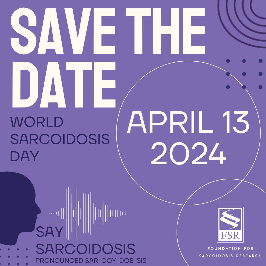 1 month from today! Save the Date: April 13th is World Sarcoidosis Day! Get ready to raise your voice, spread awareness, and show your support for everyone affected by sarcoidosis. #WorldSarcoidosisDay #April13 #SaySarcoidosis #StopSarcoidosis #PostinPurple