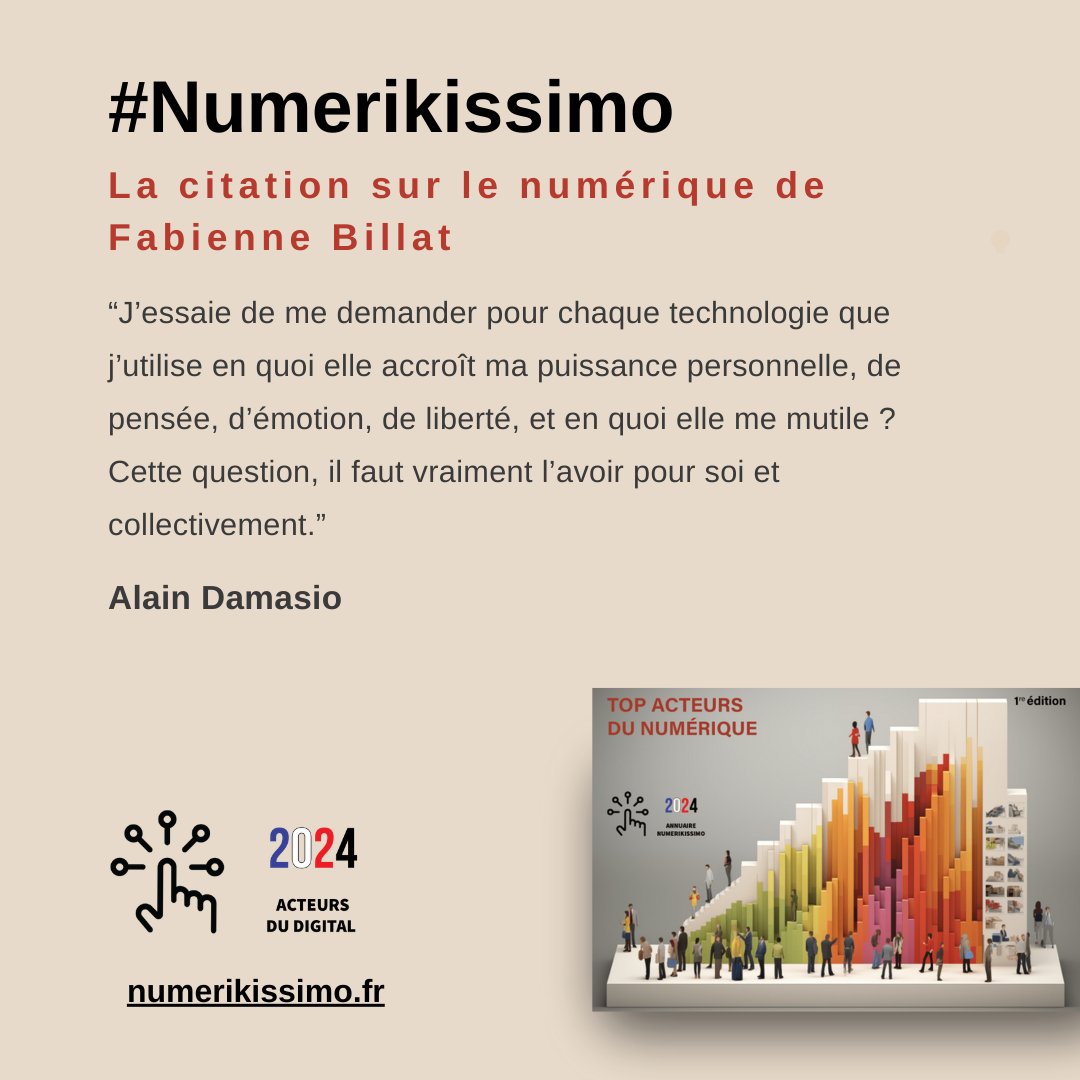 #CitationDuJour 💬 Retrouvez la citation sur le numérique de @fadouce dans le Top acteurs du numérique en France en 2024. ⤵️ Téléchargez le livre @numerikissimo avec + de 100 personnalités ! ▶️ numerikissimo.fr #Numerikissimo #Technologie