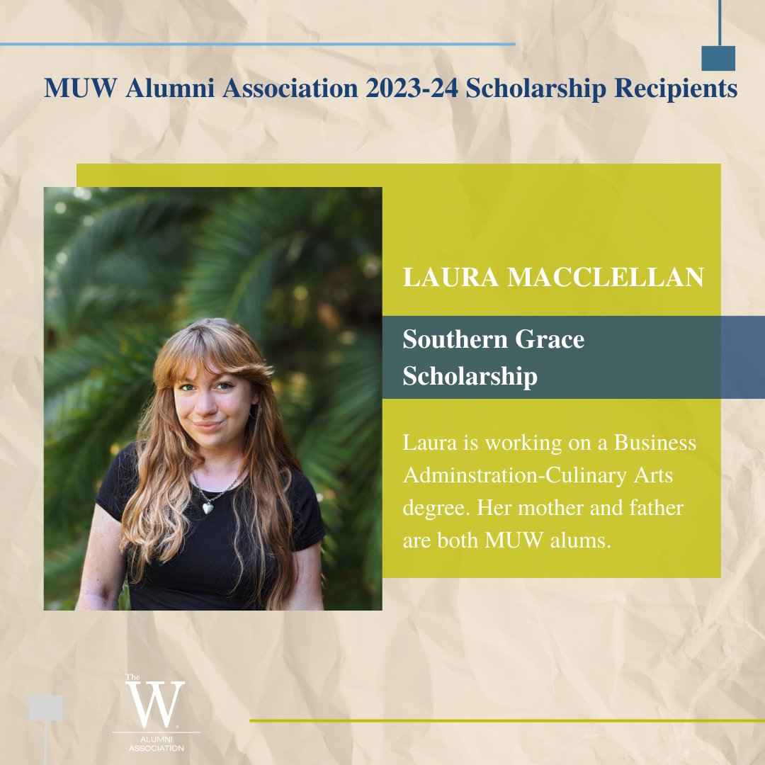 We are excited to recognize the 2023-2024 MUWAA Scholarship Recipients during Homecoming at Convocation. Your support of our MUWAA scholarships contributes to W student success.
Learn more about these students ➡️
muw.edu/news/muw-alumn…
#ShareTheWStory #MUWAA #GiveBacktoTheW