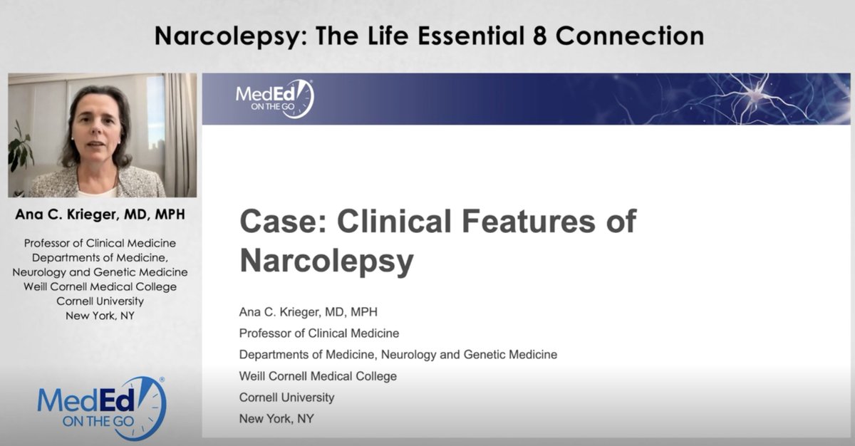 Dr. Ana C. Krieger of @WeillCornell examines a #narcolepsy case and its clinical feature in 5 #CME minutes: mededonthego.com/Video/program/…