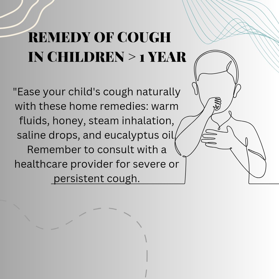 'Ease your child's cough naturally with these home remedies: warm fluids, honey, steam inhalation, saline drops, and eucalyptus oil. Remember to consult with a healthcare provider for severe or persistent coughs. #HomeRemedies #ChildHealth #CoughRelief'