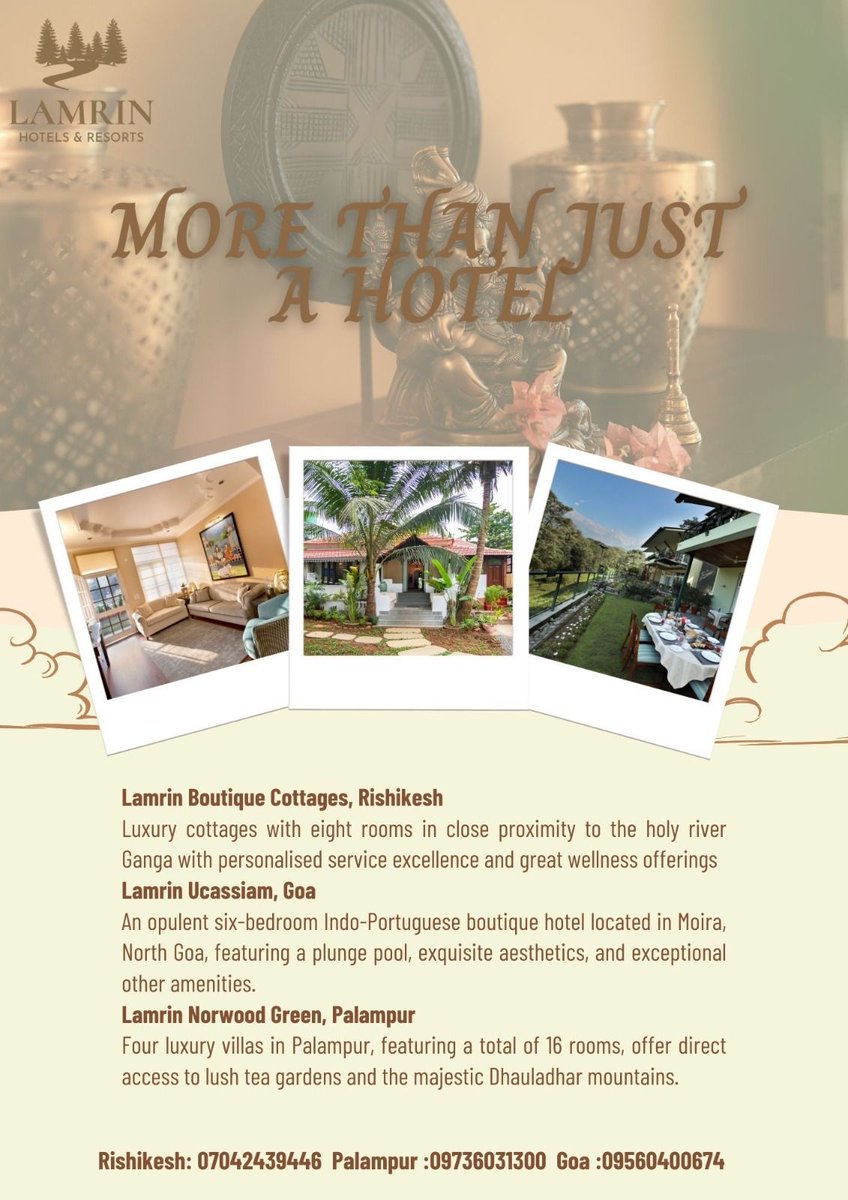 lamrinhotels's tweet photo. Lamrin Hotels and Resorts in India offer a unique blend of natural beauty and modern amenities for travelers. With a variety of accommodations like boutique cottages, resorts, and private chalets, guests can enjoy a fulfilling stay with excellent service. https://t.co/UivfMg17th https://t.co/OrCib1DPCo