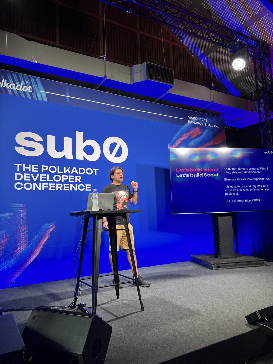 Great times at @Polkadotsub0 🇹🇭 Our Head of Research, @SeniorWata, took over to talk about Scout, CoinFabrik’s bug detection tool. Congrats @Polkadot on another successful event! Were you also present at #Polkadot’s #sub0? 🫵🏽
