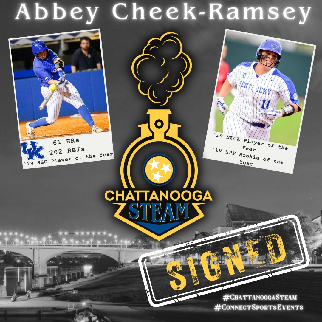Is this the Chattanooga Steam 🚂 or the SEC Hall of Fame? Added another LEGEND to the squad! 😤 @AbbeyCheek #SteamPowered #FullSteamAhead #ChattanoogaSteam #ProSoftball #ConnectSportsEvents #FemaleOwned #GirlPower