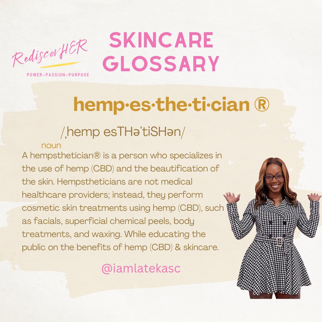 iamlateka's tweet photo. In the spa world, I'm known as The Hempsthetician®️

A hempsthetician®️ is a person who specializes in the use of hemp (CBD) and the beautification of the skin.

#Hempsthetician #esthetician #aesthetic #aesthetician #hemp #skincare #skincaregoddess #myterm https://t.co/chWM8AMJfQ