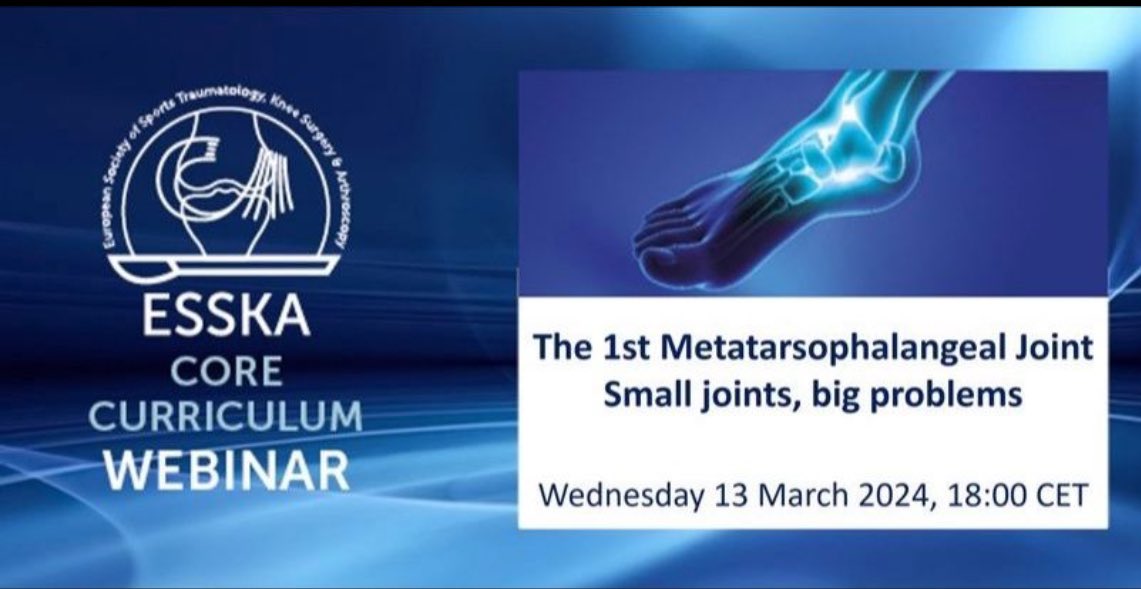 D_Haverkamp's tweet photo. Join our star panel TONIGHT 18.00 CET for our webinar on ‘the 1th metatarsophalangeal: small joints, big problems.’ https://t.co/87HkFWDVwd https://t.co/KyCUTuuMVt