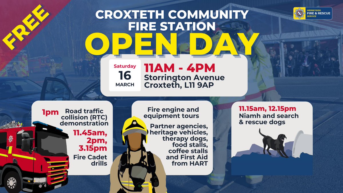 Croxteth Community Fire Station is hosting it’s final Open Day this Saturday. Come down to meet the crews, tour the fire engines and watch as firefighters carry out a number of demonstrations! 📅 Saturday, 16 March 2024 ⌚ 11am – 4pm 📍 Storrington Avenue, Croxteth, L11 9AP