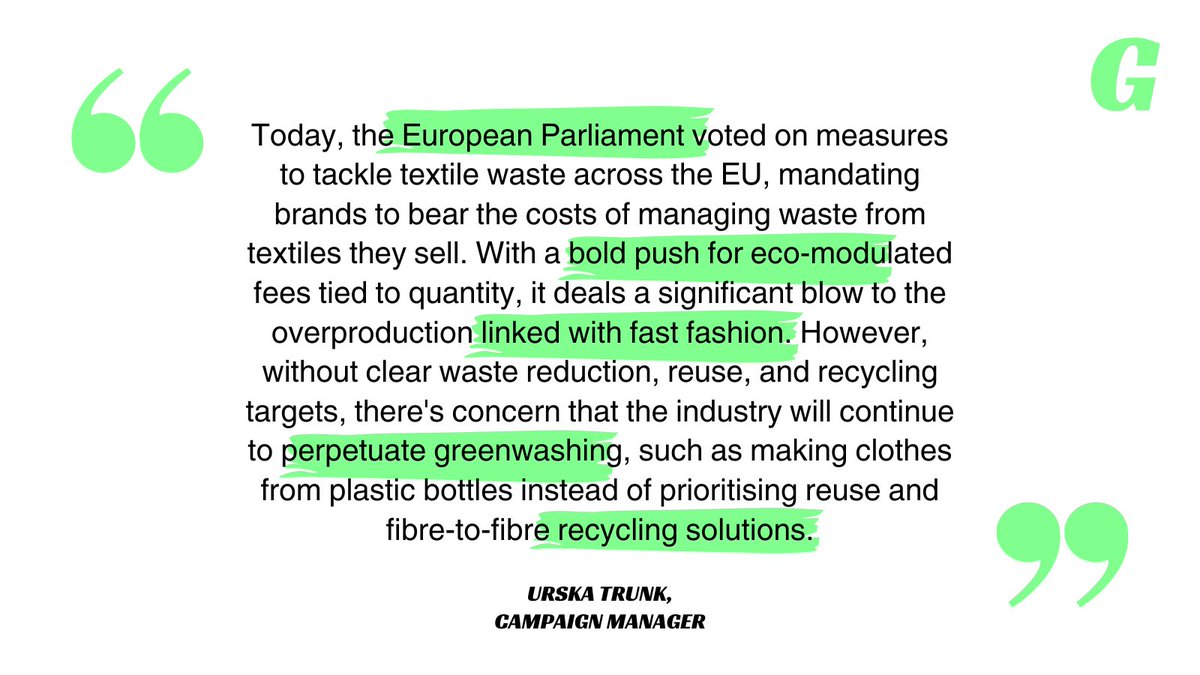 🔈Urska Trunk @changingmarkets’s Fossil Fashion Campaign Manager on the EU’s vote to tackle textile waste. While this move begins to address overproduction, the absence of clear performance reduction targets may allow more #greenwashing