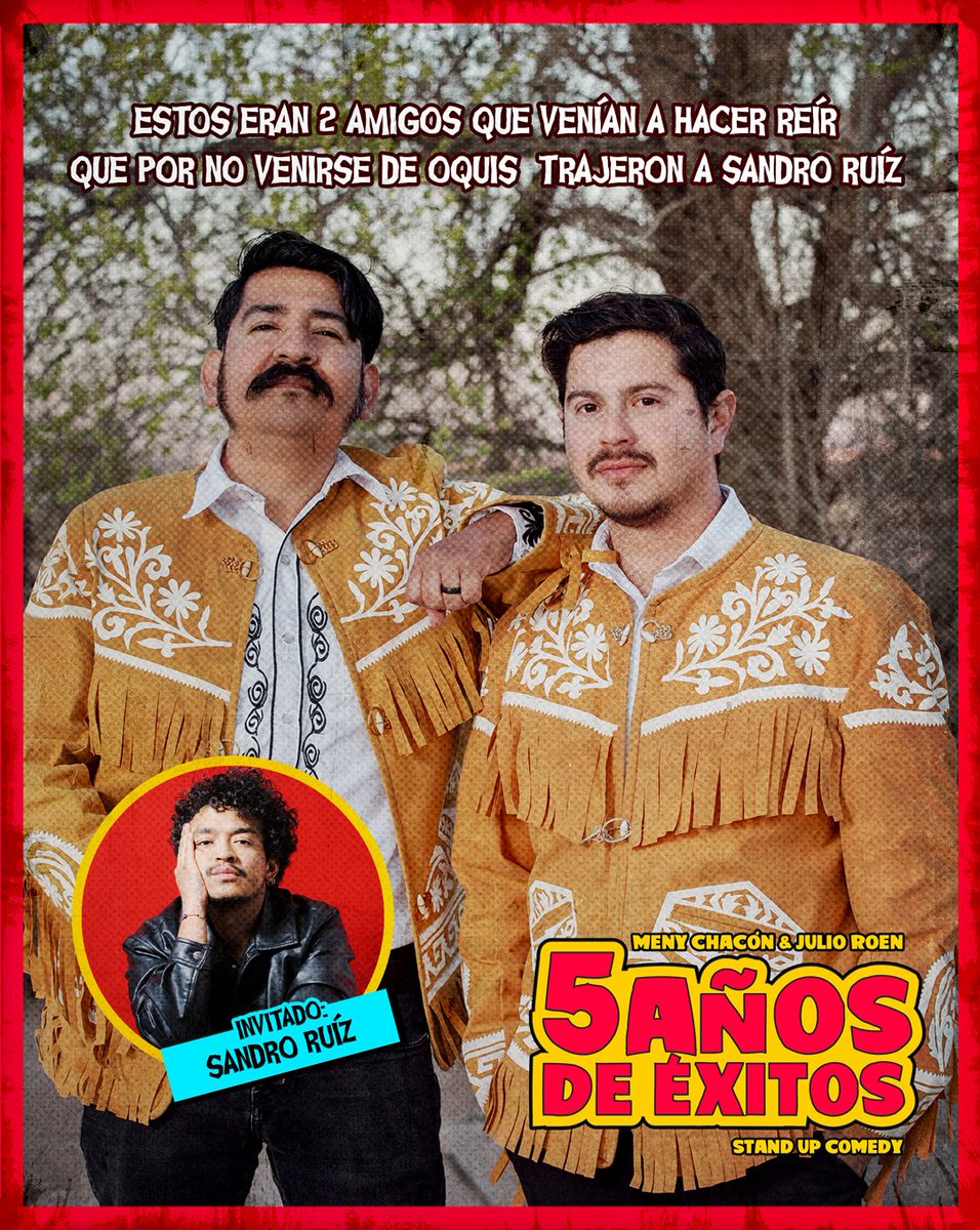 Buenas banda, mi compa <a href="/menyelchacon/">Meny Chacon</a> y yo cumplimos 5 años haciendo stand up y queremos invitarle a nuestros show acá en Juárez.

Sí usted no es de Ciudad Juárez, dele un pinche retuitazo no más para que aprecien en jale de <a href="/gerardokelpie/">Gerardo Kelpie</a> en los gráficos.