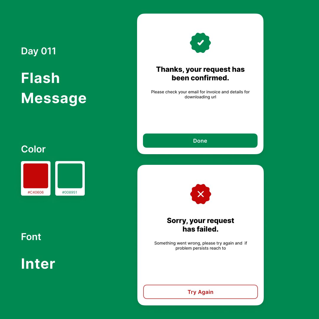 Day 011
Flash Message

100 Days of UI Challenge

#DailyUI #uidesign #ui #uxdesign #ux #userinterface #userexperience #figma #figmadesign #inspiration #design #uxresearch #uxui #uxuidesign #graphicdesign2d