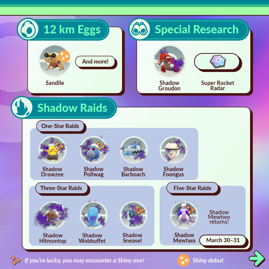 PokemonGoApp's tweet photo. Trainers, get ready to protect the world from Team GO Rocket and Giovanni—and rescue Shadow 
Groudon and Shadow Mewtwo during the World of Wonders: Taken Over event in #PokemonGO! https://t.co/pgpmWgfbOX