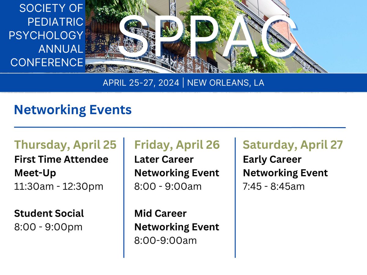 Have you registered for #SPPAC2024 yet? Early registration closes on Friday, March 15! SPPAC will offer many opportunities to mix and mingle with your colleagues! Get to know other attendees at these exciting networking events! Learn more: pedpsych.org/meetings-event…