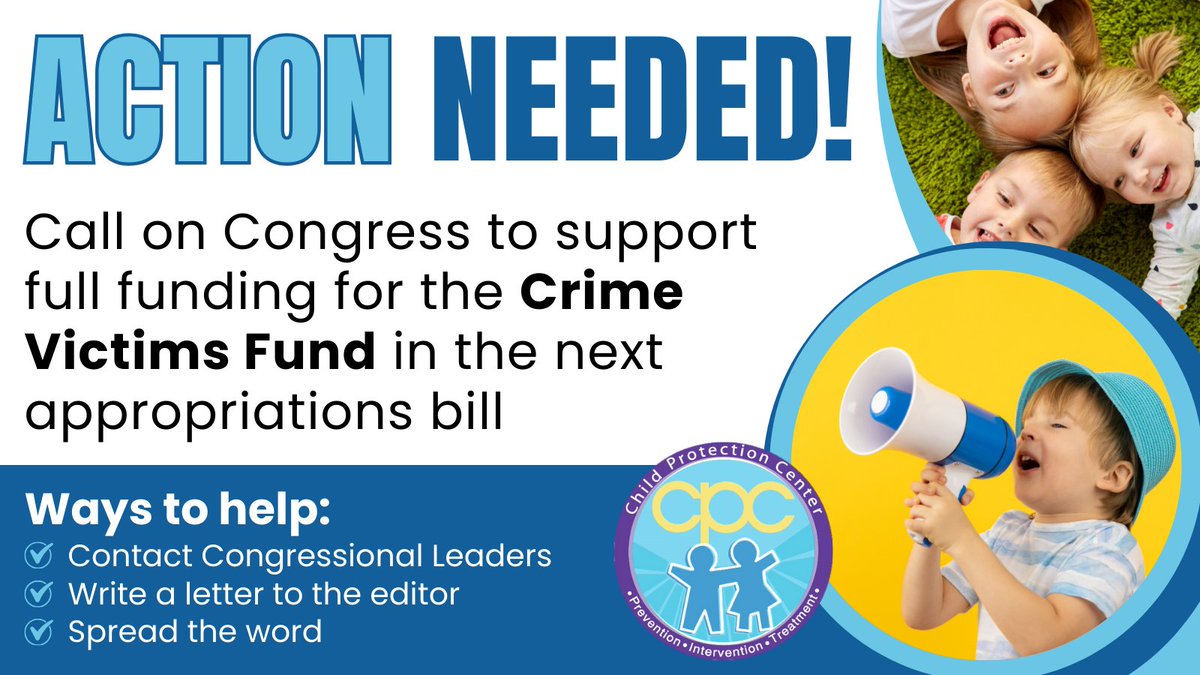 Please help! The #Crime Victims Fund is dwindling. This is a much needed resource for survivors of #childabuse and child advocacy centers across the country. This is a wonderful opportunity to #advocate with #Congress and protect our children!
