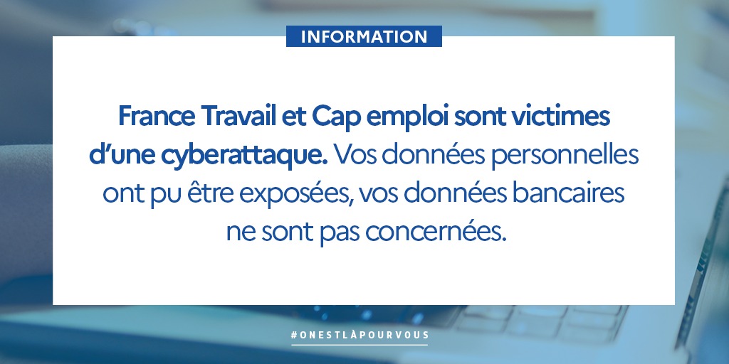 France Travail et Cap emploi font appel à votre vigilance !
Ne communiquez jamais votre mot de passe par téléphone ou par mail à qui que ce soit. 
Aucun organisme public comme France Travail ne vous le demandera. 
#OnEstLàPourVous
francetravail.org/accueil/commun…