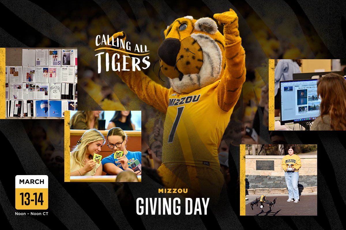 #MizzouGivingDay 2024 is here! 🐯 J-School Tigers 🐯 we are calling on you to make a difference by supporting the #MissouriMethod Endowment. Gifts of any size power real change in our professional newsrooms and agencies 🎉 Give now: bit.ly/MIZJOU24 #CallingAllTigers