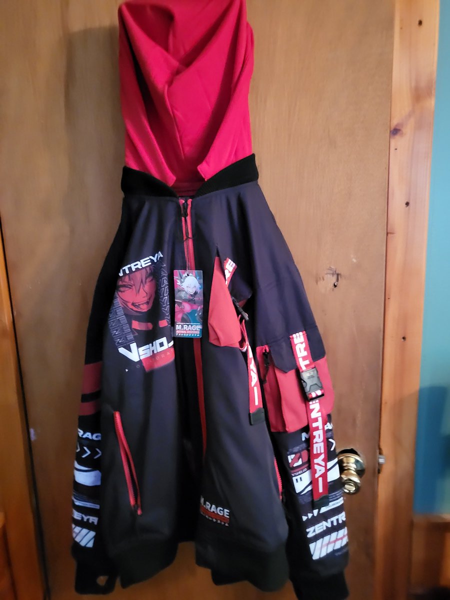 Theorist1989's tweet photo. Just got my @zentreya #zentreya #mrage bomber jacket and dude it's nice as hell. Now I can wear my favorite #Vtubers jacket and have my Adam Jensen (Deus Ex) and Vash the stampede jackets too. https://t.co/MJBFyOdMPW