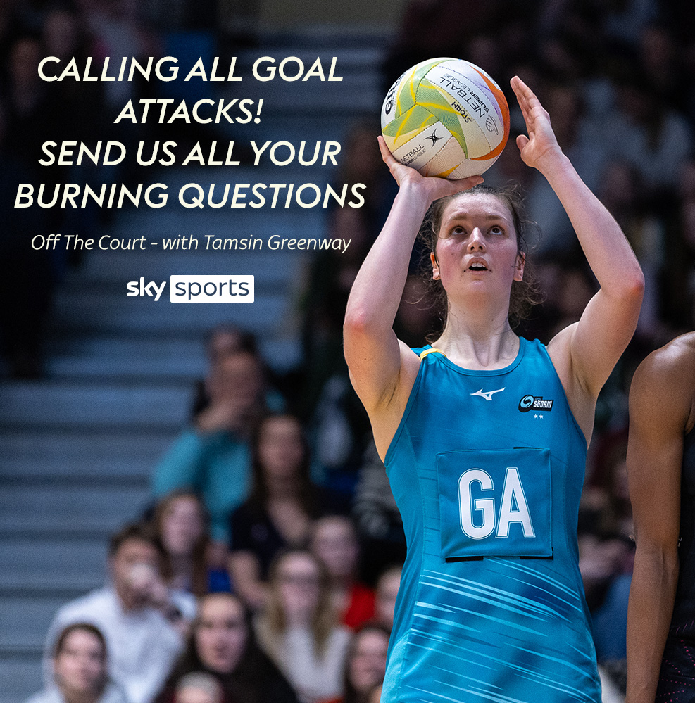 Ahead of Friday's game, send us or comment below your questions on all things about being or facing a goal attack! @tamsingreenway will answer your questions in our up-coming episode of Off The Court, after @thundernetball vs @SurreyStorm at 19:25 on @SkySports YouTube! ✍️🏐👀