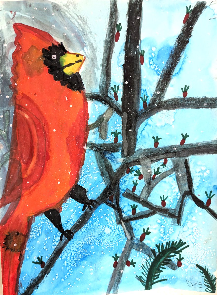 AlexLom31254773's tweet photo. Some amazing cardinals by 2nd graders!  Some awesome collage abstractions by 4th graders. https://t.co/3gMDw1hm8R