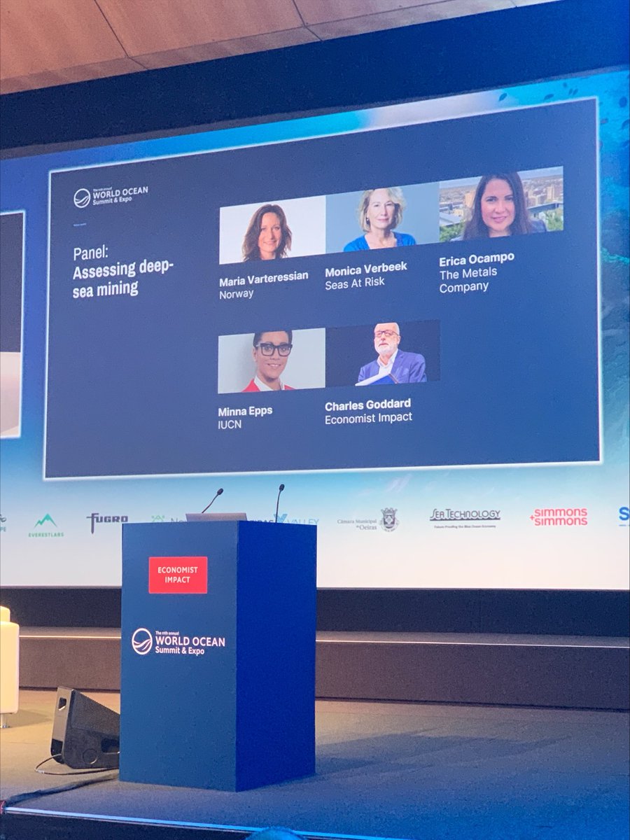 Today, at @EconomistEvents #OceanSummit panel on #DeepSeaMining, @SeasAtRisk @VerbeekSAR & @IucnOcean @epps_minna reminded the audience that we don't need to mine the seafloor. Rather the industry is a threat to the biodiversity crisis. The sole approach is a moratorium 🧵