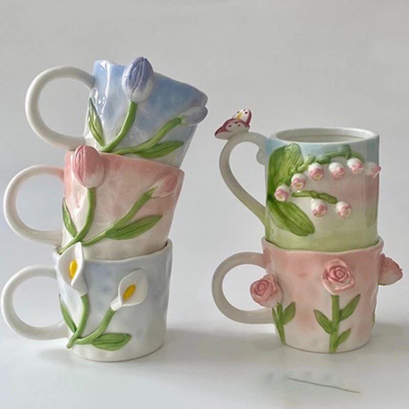 300moods's tweet image. Floral ceramic cups 🌷