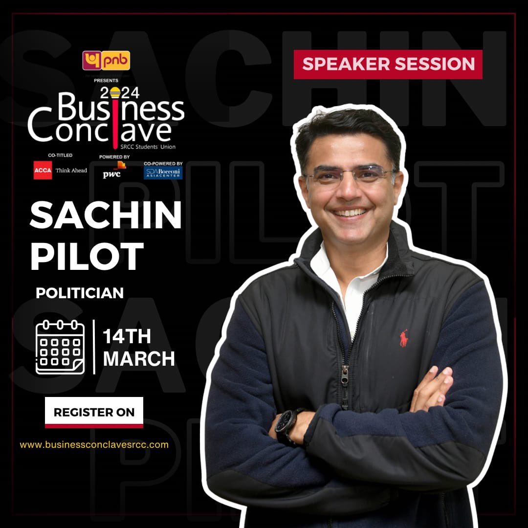 Sachin Pilot (@sachinpilot) on Twitter photo I will be delivering a keynote address at the SRCC Business Conclave tomorrow - 14th March, organized by the Sri Ram College of Commerce
@ 3 pm, SRCC Campus, Delhi University, New Delhi.
<a href="/srccbcon/">SRCC Business Conclave</a>
#SRCCBusinessConclave #SRCC I will be delivering a keynote address at the SRCC Business Conclave tomorrow - 14th March, organized by the Sri Ram College of Commerce
@ 3 pm, SRCC Campus, Delhi University, New Delhi.
<a href="/srccbcon/">SRCC Business Conclave</a>
#SRCCBusinessConclave #SRCC