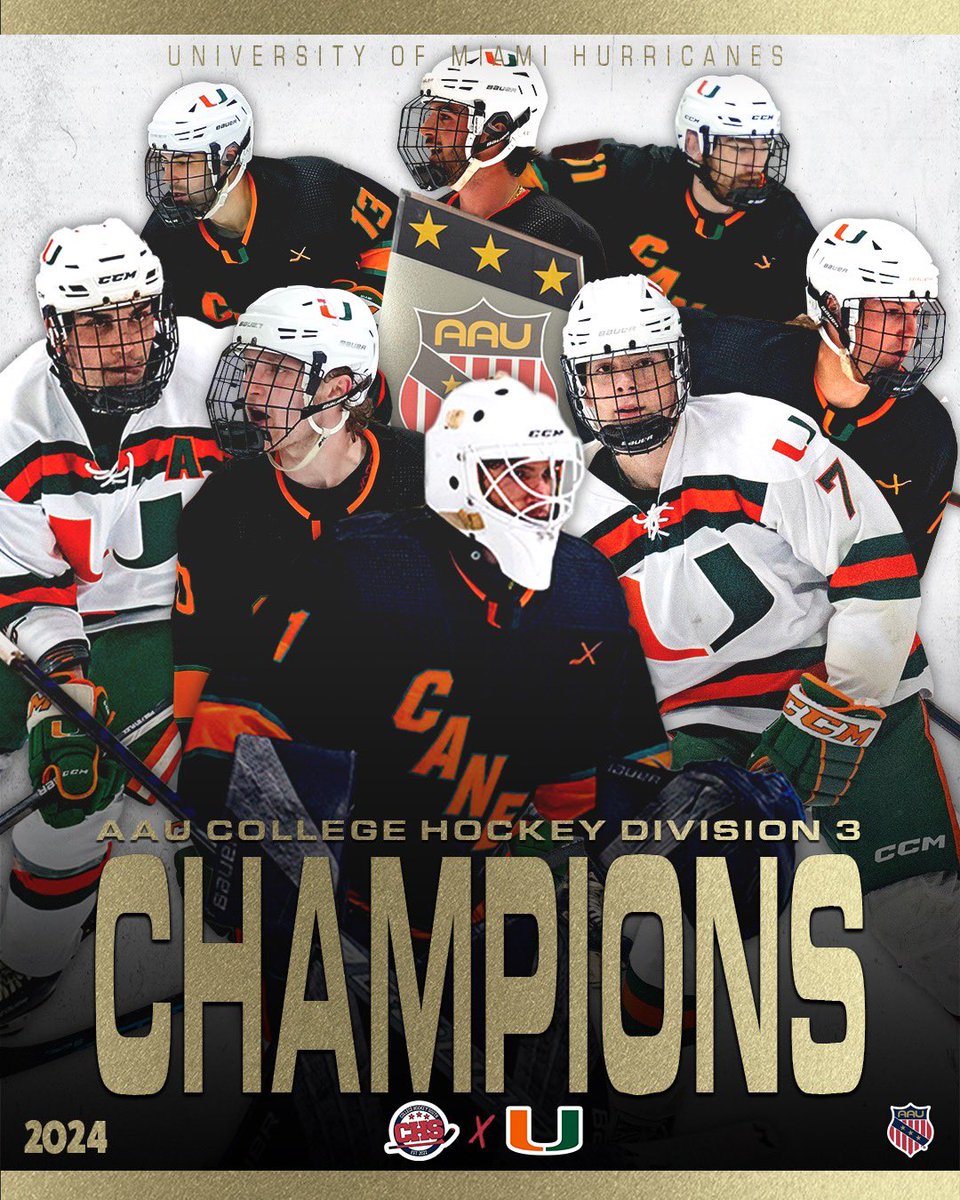 YOUR AAU COLLEGE HOCKEY DIVISION 3 CHAMPIONS 🚨🟢UNIVERSITY OF MIAMI HURRICANES 🟠🚨
