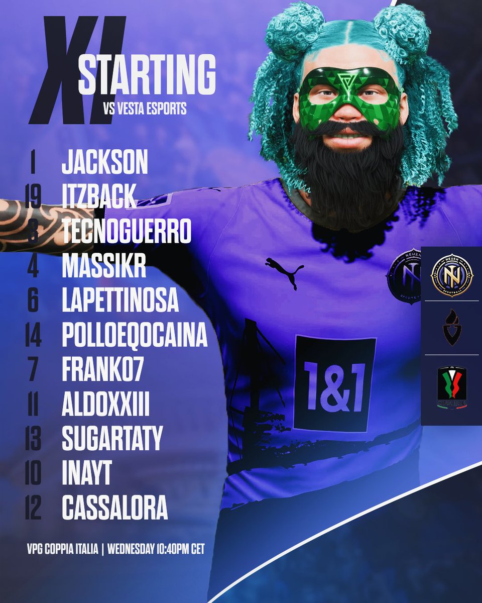 Alex_iNayt's tweet photo. 💜💛⚽️ MATCH DAY

🏆 @VPGItaly Coppa Italia
🆚 @vesta_calcio 
📺 https://t.co/3djUMffKs5 
Start 🎬 22:40

🎨 Designed By @SugarTaty 

#️⃣ #NeueN #TimeToReborn https://t.co/wwmWrXIrta