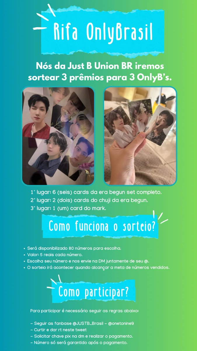 JUSTB_Brasil's tweet image. 💌 OnlyB's, com o intuito de arrecadarmos fundos para as camisetas, além da nossa vaquinha também estaremos rifando 3 prêmio.

Confira nos banners como participar e nos ajudar!

#JUSTB #저스트비 @JUSTB_Official @JUSTB_twt @onetonine9
