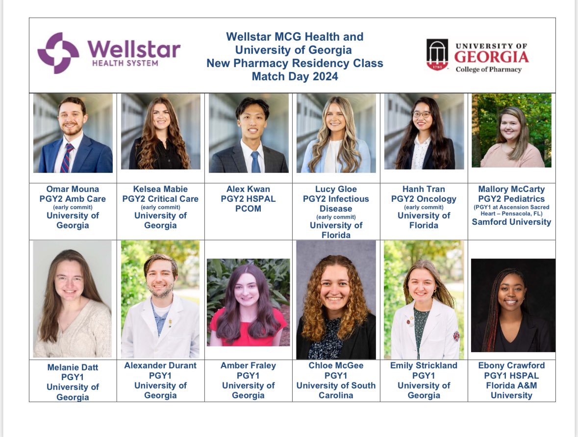 🎉 Congratulations to our incoming 2024-2025 Pharmacy Residency Class! Excited to see the impact you will all make in the coming year! 💜💙