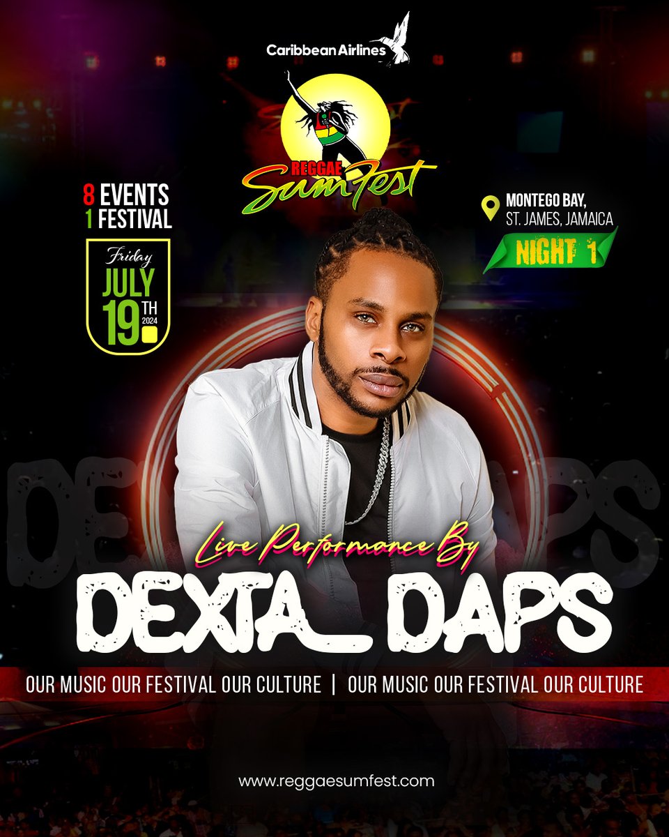 We know the ladies are ready to see @dextadaps return to the Sumfest Stage this July 19 in Montego Bay?! What's your favorite Daps song from his new album Trilogy? 💥 #ReggaeSumfest2024 #OurMusic #OurFestival #OurCulture #TheSumfestExperience