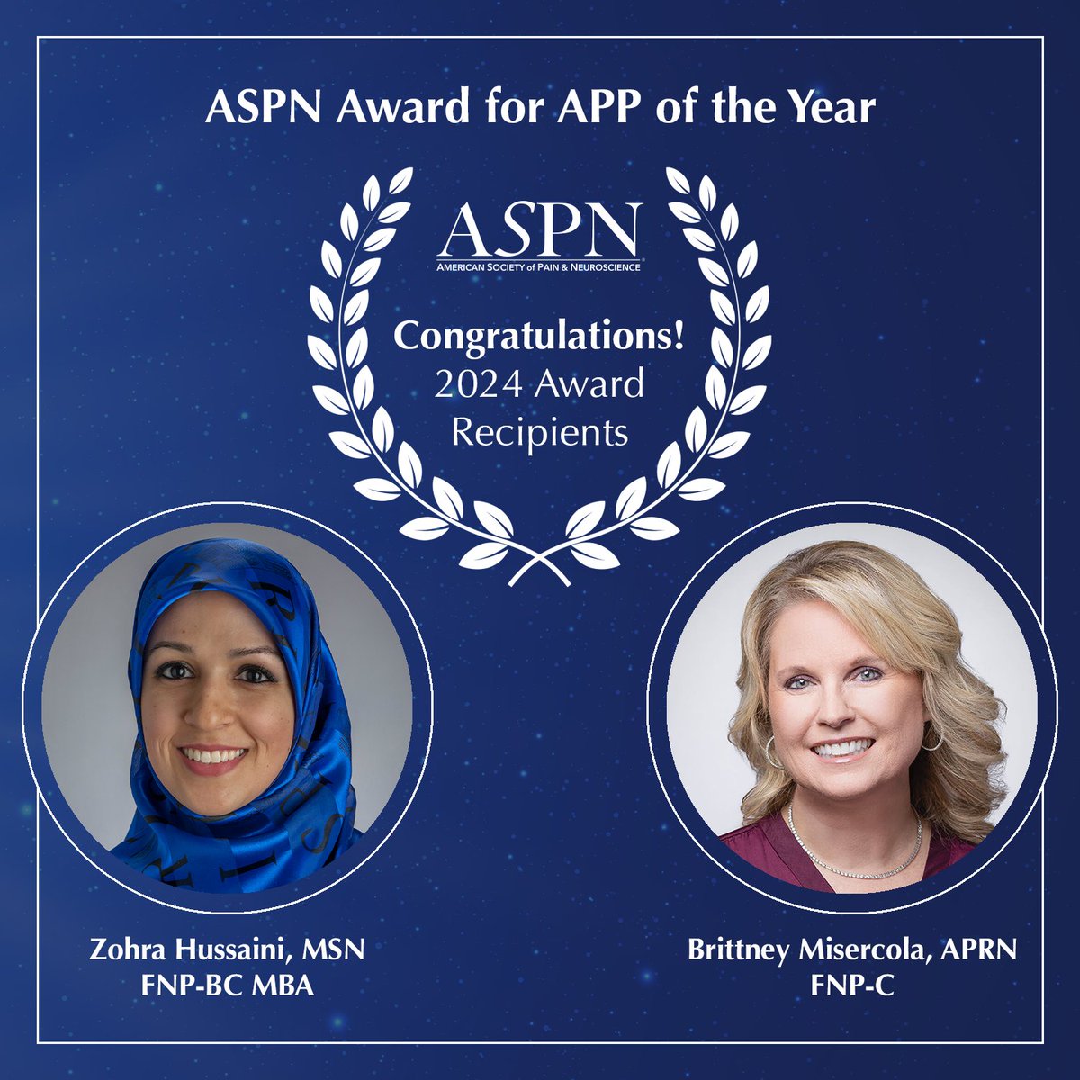 Congratulations to Zohra Hussaini MSN, FNP-BC, MBA and Brittney Misercola MSN, APRN, FNP-C, CFRN on being awarded the Advanced Practice Provider of the Year from ASPN! #ASPNAward #ASPN2024