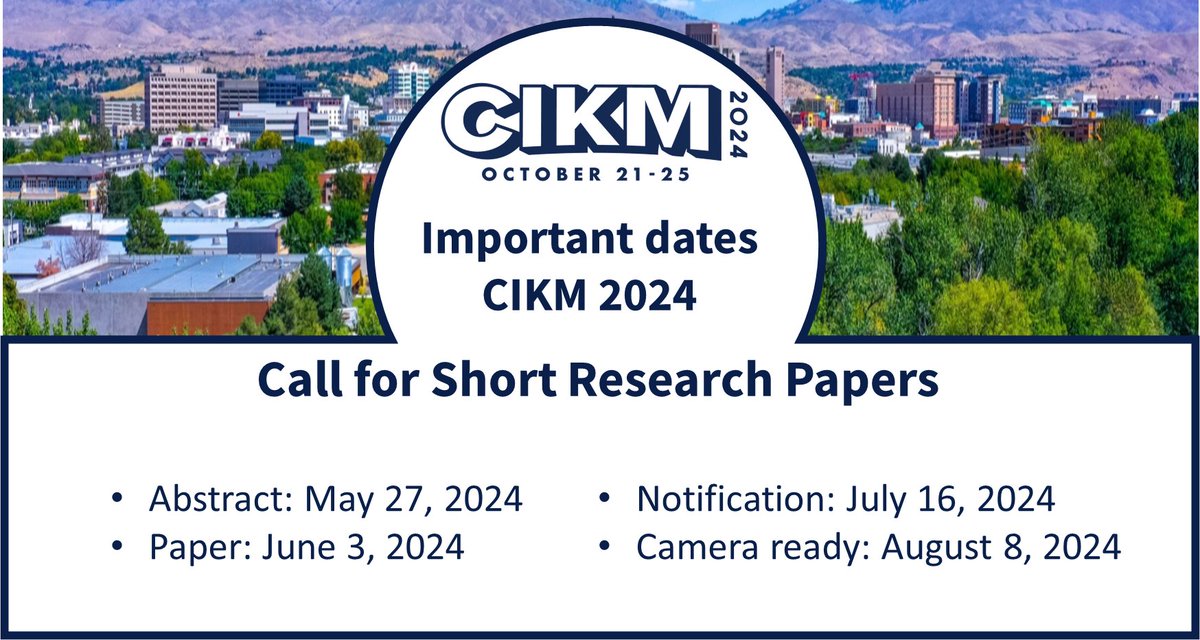 📢Are you planning to submit a short paper to #cikm2024? Good news! The call for short papers is out! 🎉 🗓️May 27 is the abstract deadline! Check out the website for details: cikm2024.org/call-for-short…