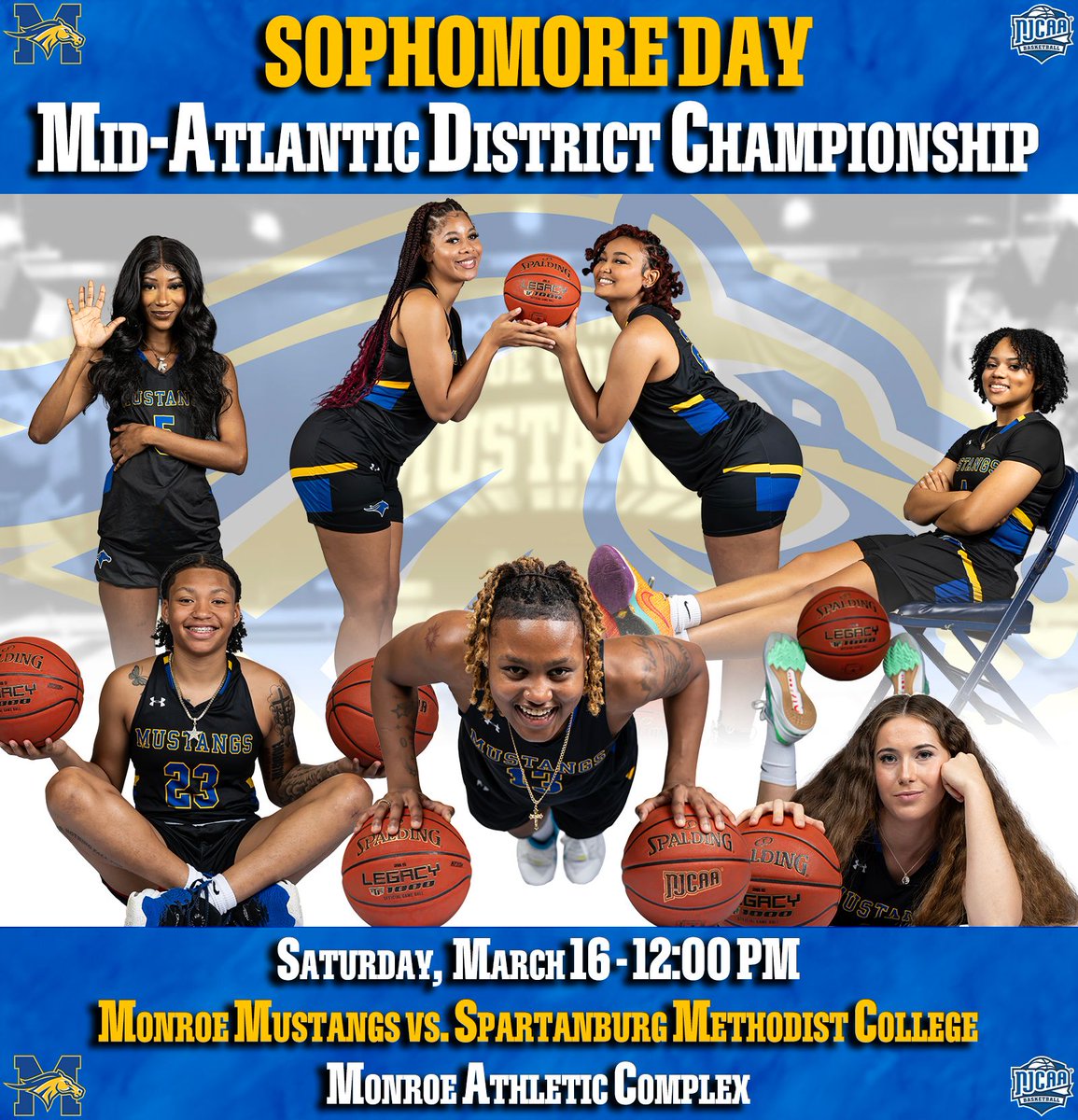 MonroeMustangs's tweet image. Saturday is a BIG day for @WbbMonroe!

The Mustangs will host the Mid-Atlantic District Championship for a chance to go back to the NJCAA Championship tournament!

We'll celebrate our 7 sophomores prior to tip-off!

Help us #PackTheMAC this Saturday!

#GoHereGrowHere